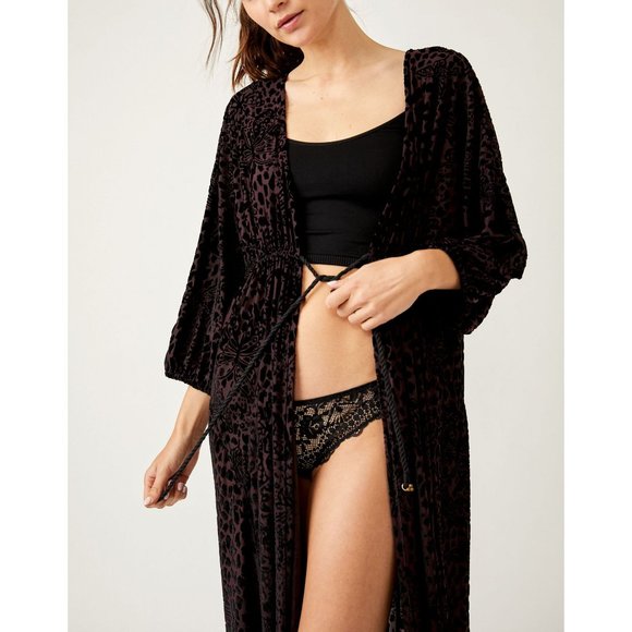 FREE PEOPLE In My Heart BURNOUT VELVET ROBE DUSTER! Maxi Butterfly Mobwife Boho - Picture 8 of 9